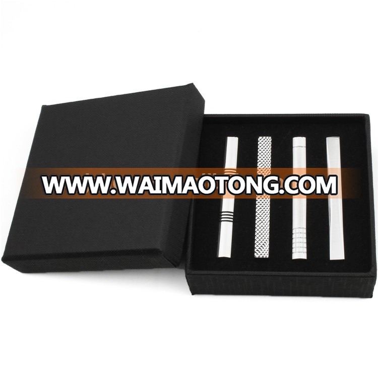 Factory supply silver hot sale stock tie clip and metal pin 4pcs/set with gift box